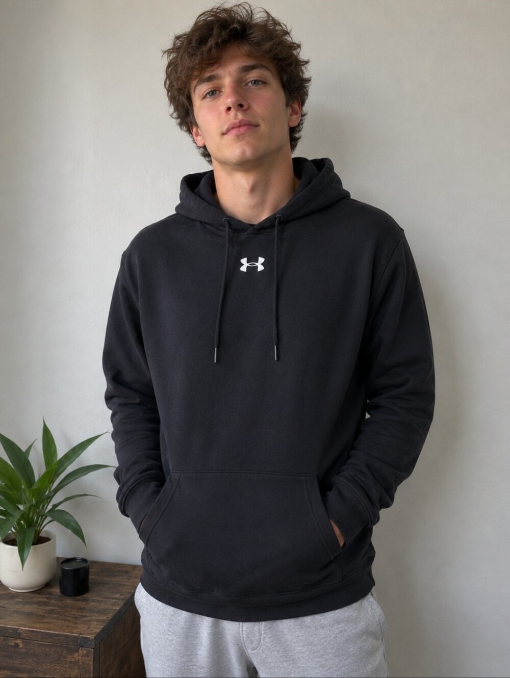 Under Armour Black Pullover Hoodie with White Logo